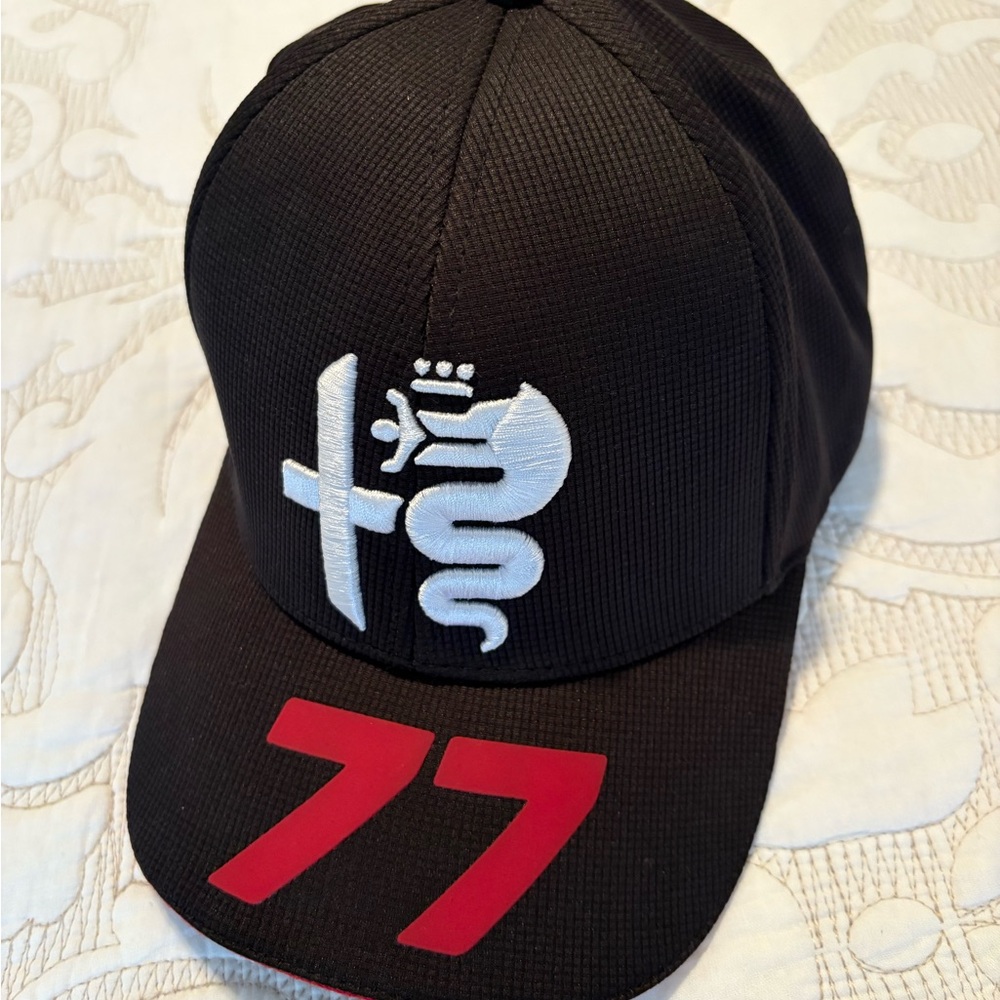 Black Cap with White and Red Design